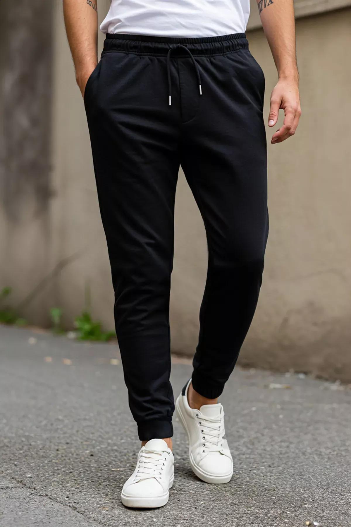Black Mid Waist Joggers Sweatpants, Black, large image number 1