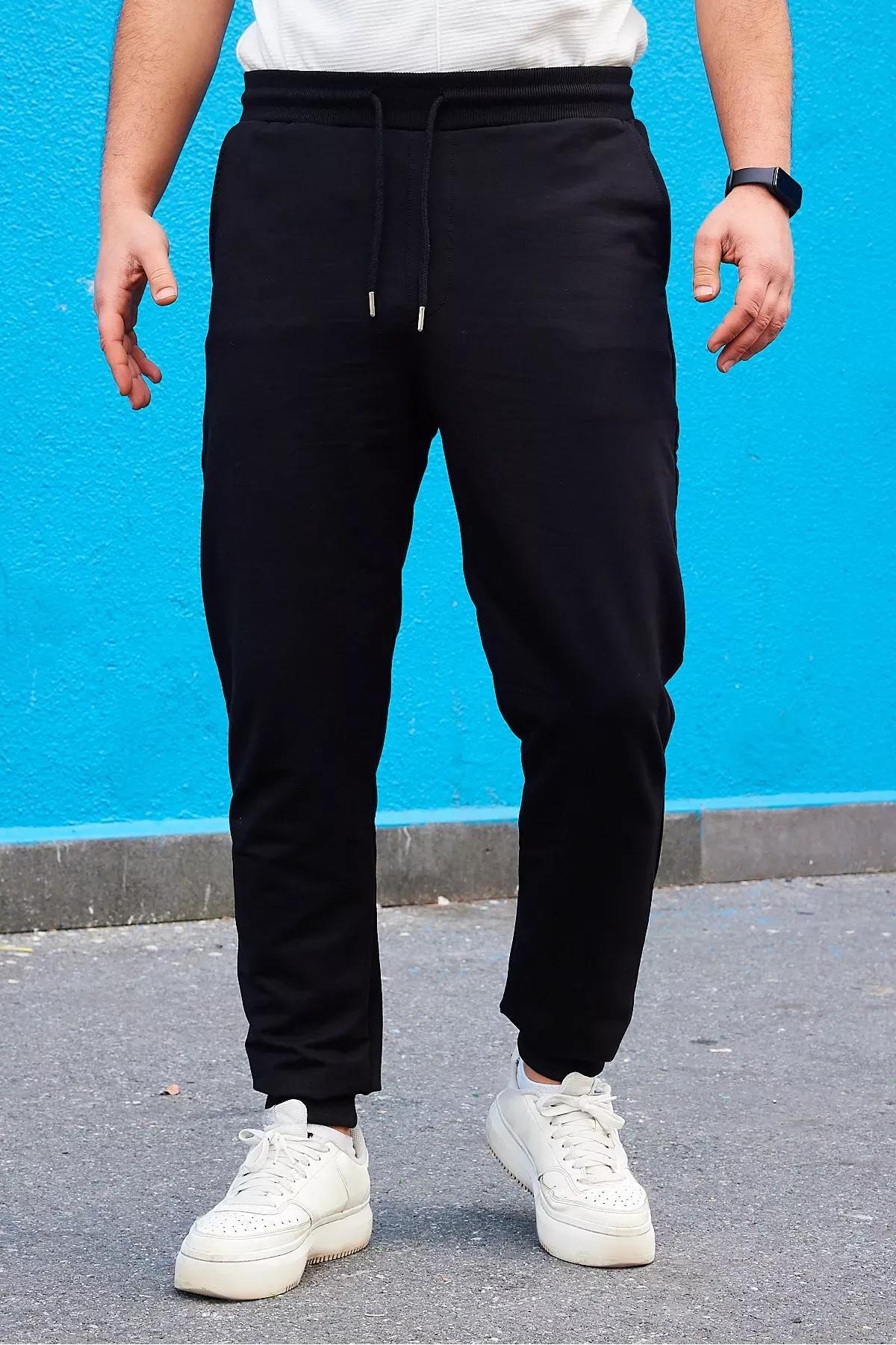 Black Mid Waist Joggers Sweatpants, Black, large image number 2
