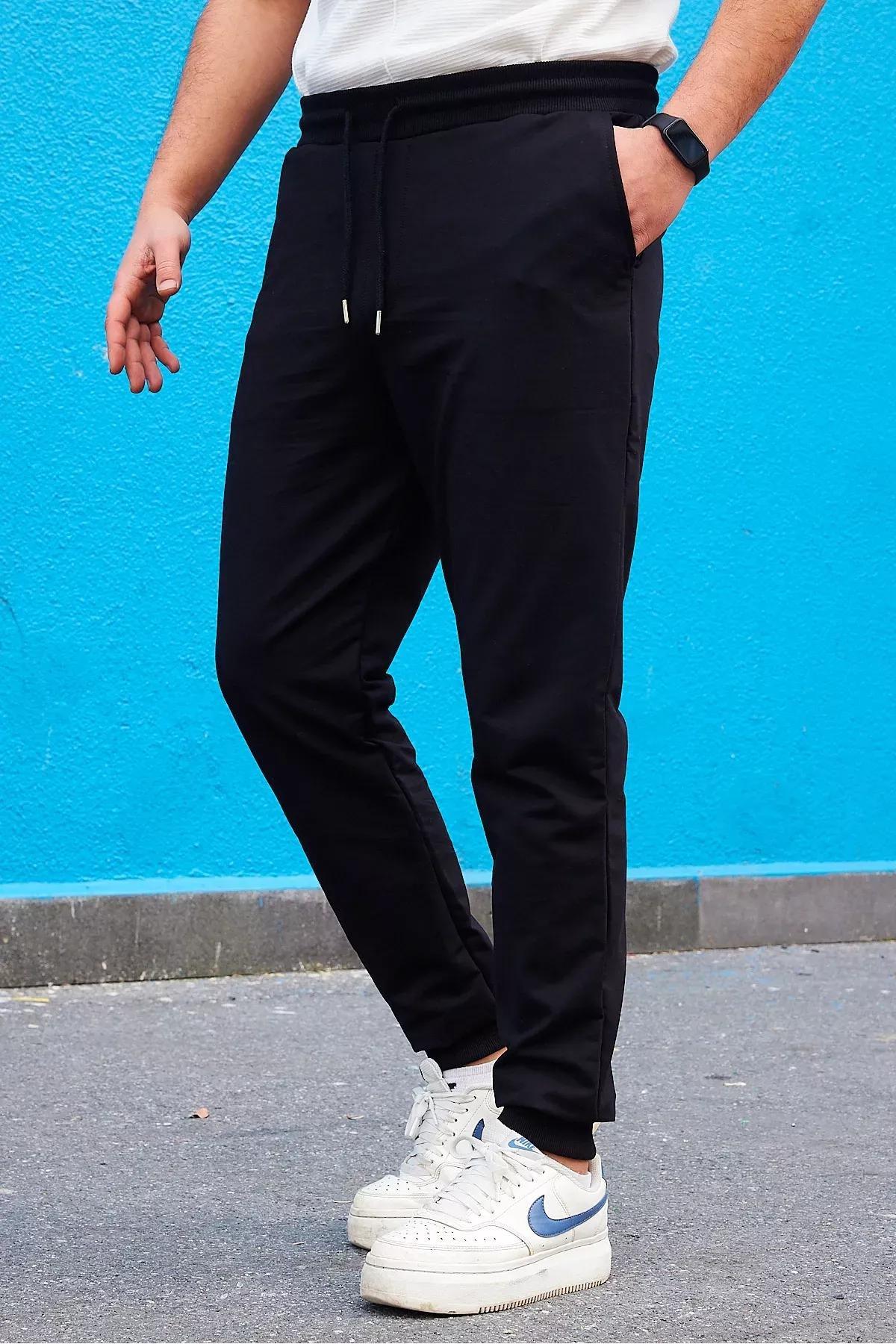 Black Mid Waist Joggers Sweatpants, Black, large image number 3