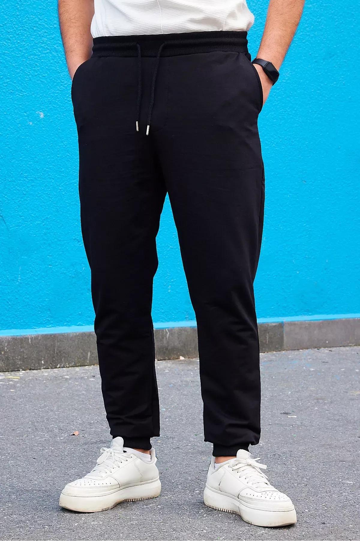 Black Mid Waist Joggers Sweatpants, Black, large image number 5