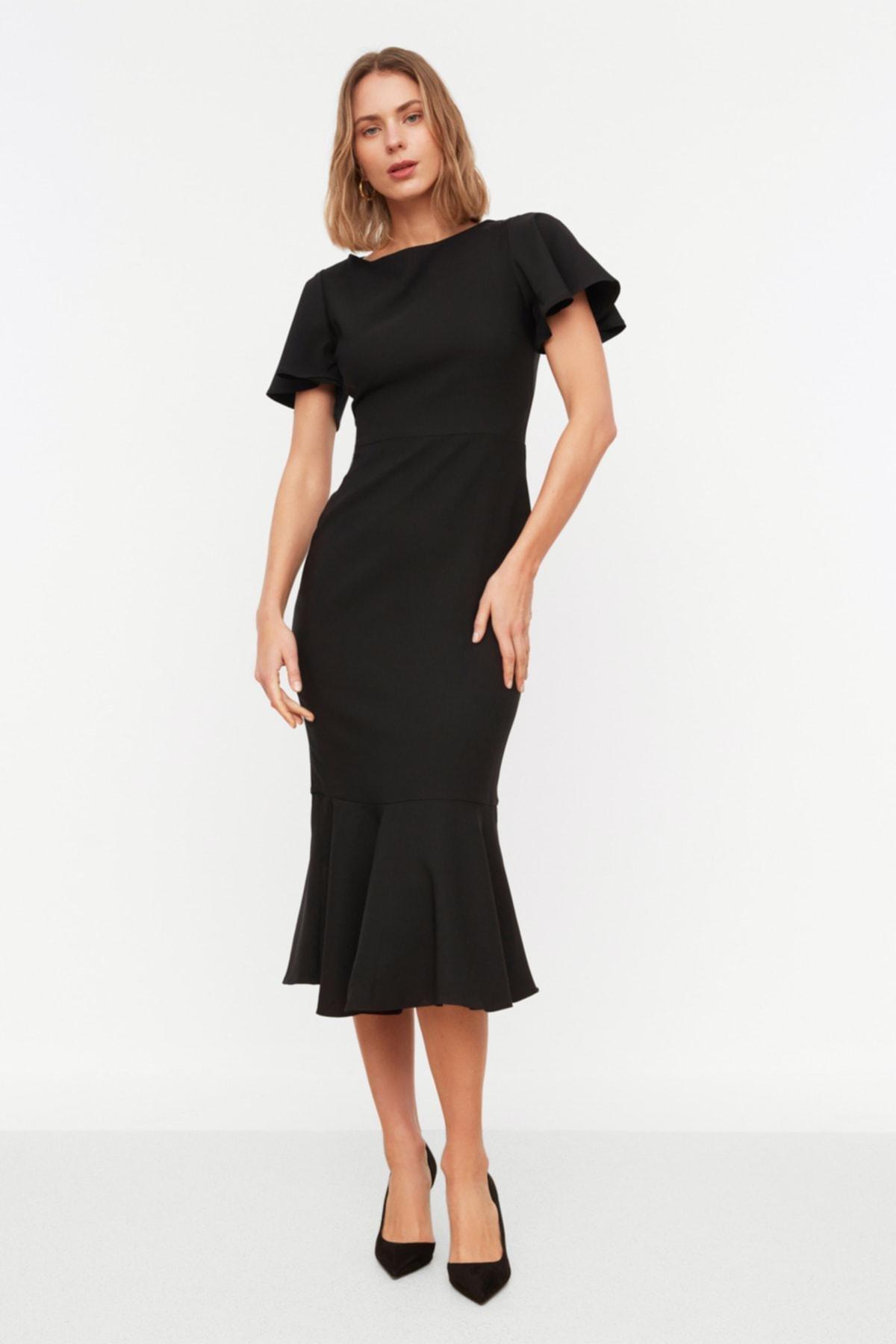 Black A Line Boat Neck Dress, , large image number 0