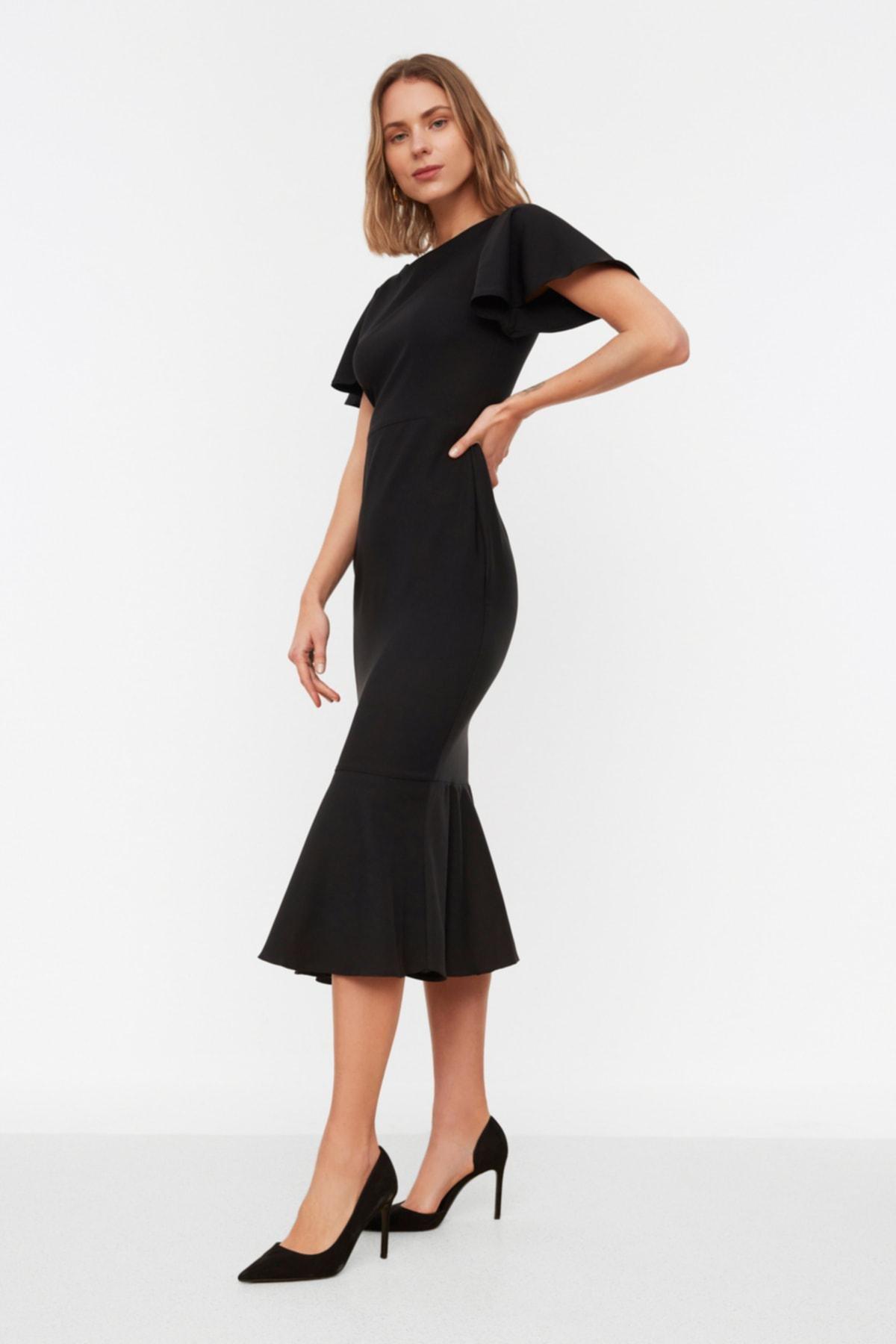 Black A Line Boat Neck Dress, , large image number 1