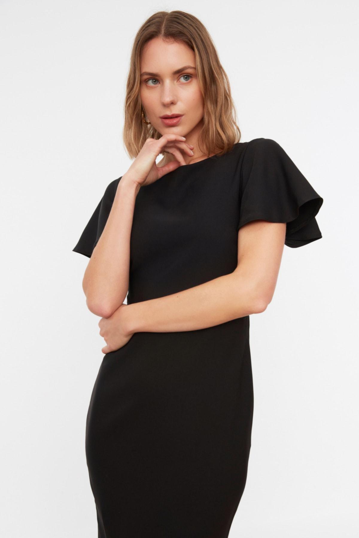 Black A Line Boat Neck Dress, , large image number 2