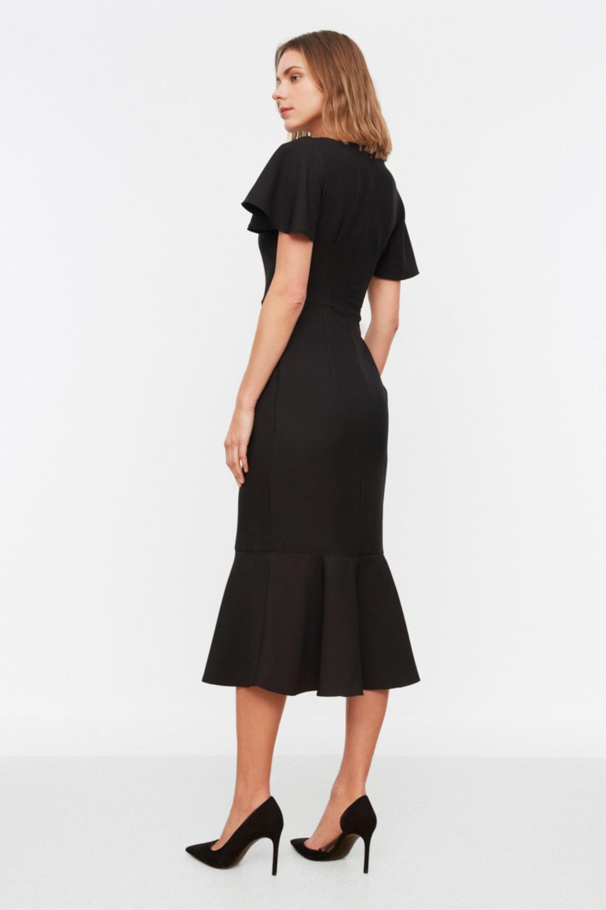 Black A Line Boat Neck Dress, , large image number 4