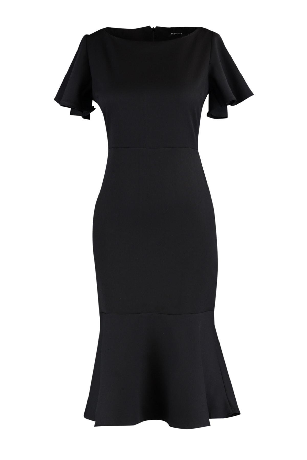Black A Line Boat Neck Dress, , large image number 5