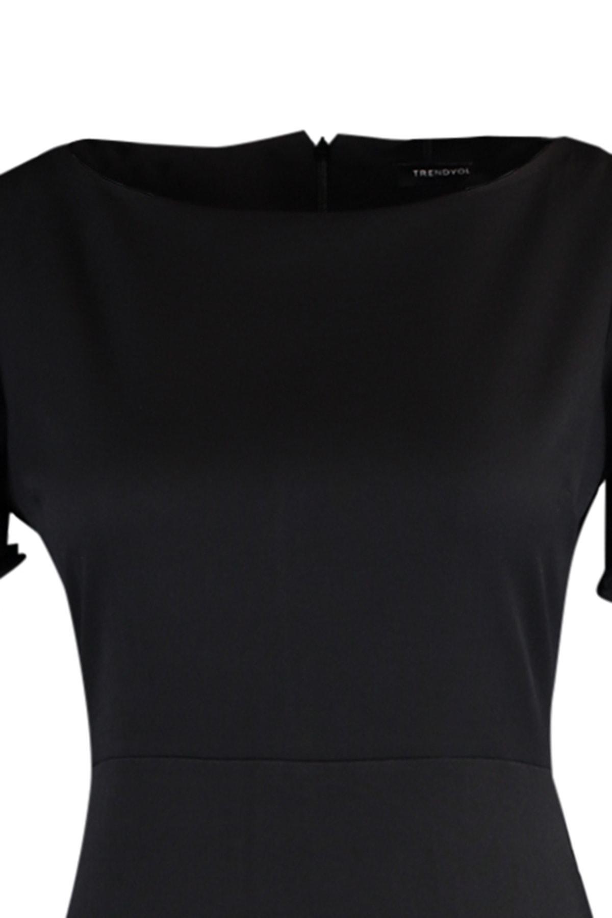 Black A Line Boat Neck Dress, , large image number 6