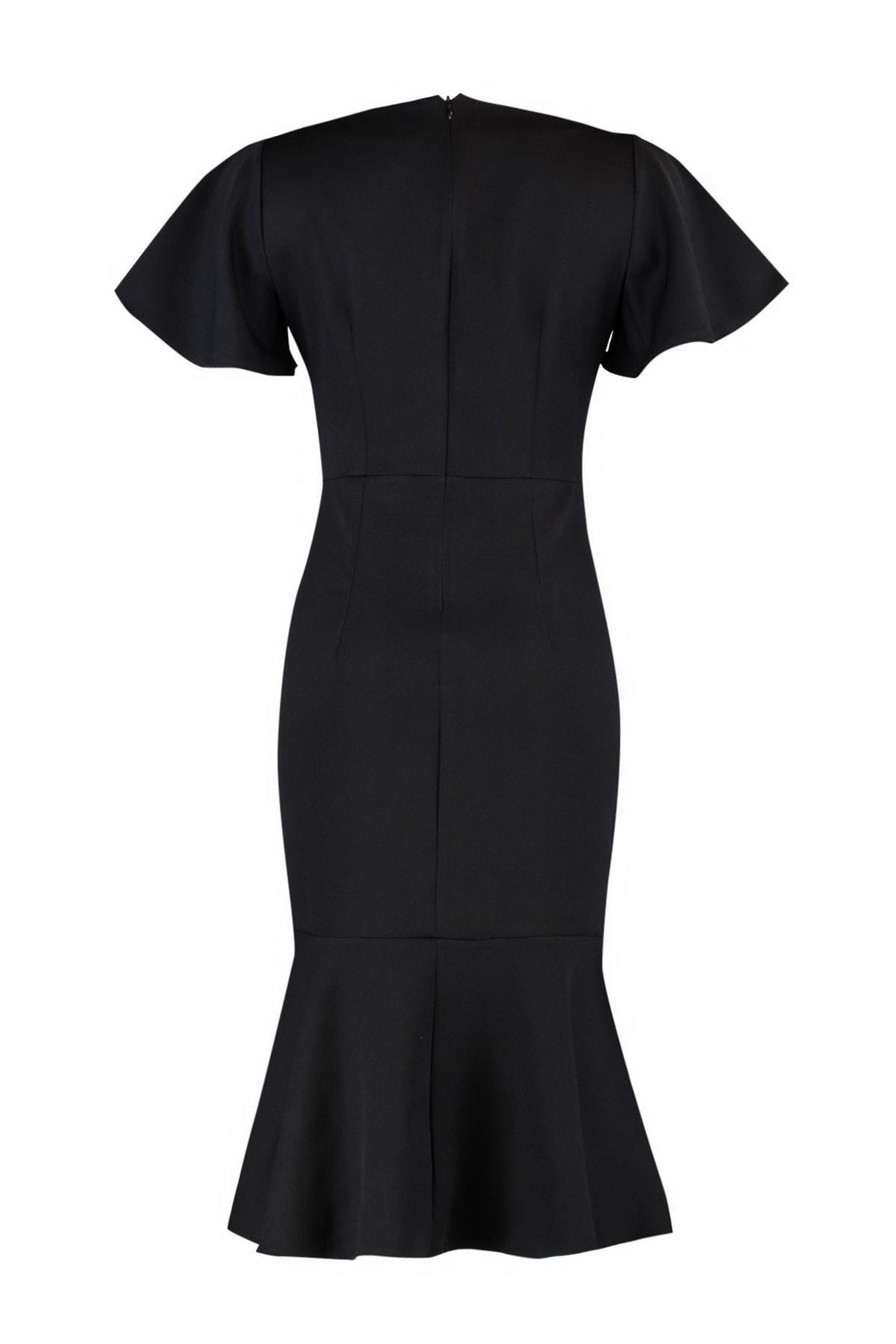 Black A Line Boat Neck Dress, , large image number 7