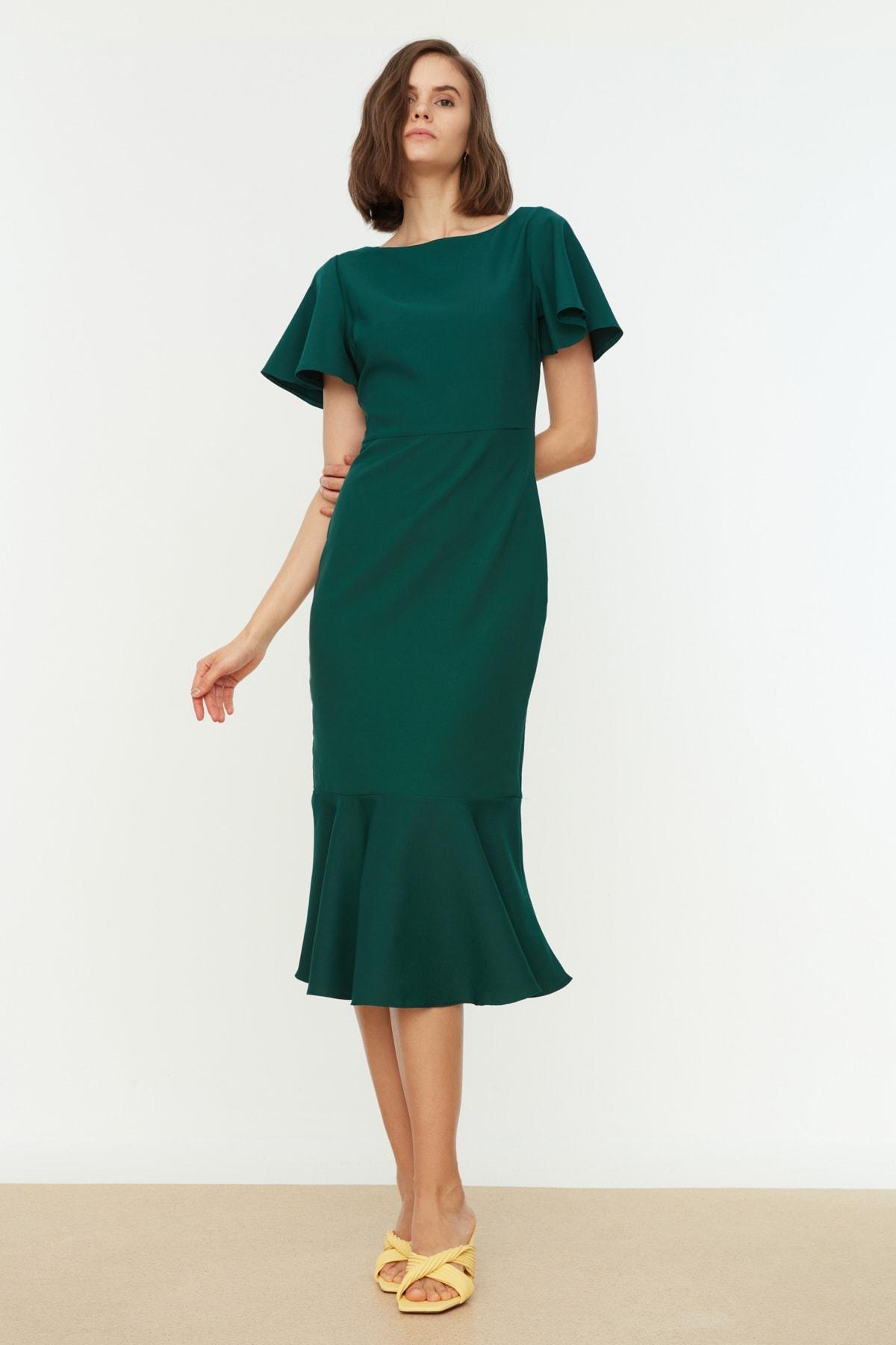 Trendyol - Green A Line Boat Neck Dress