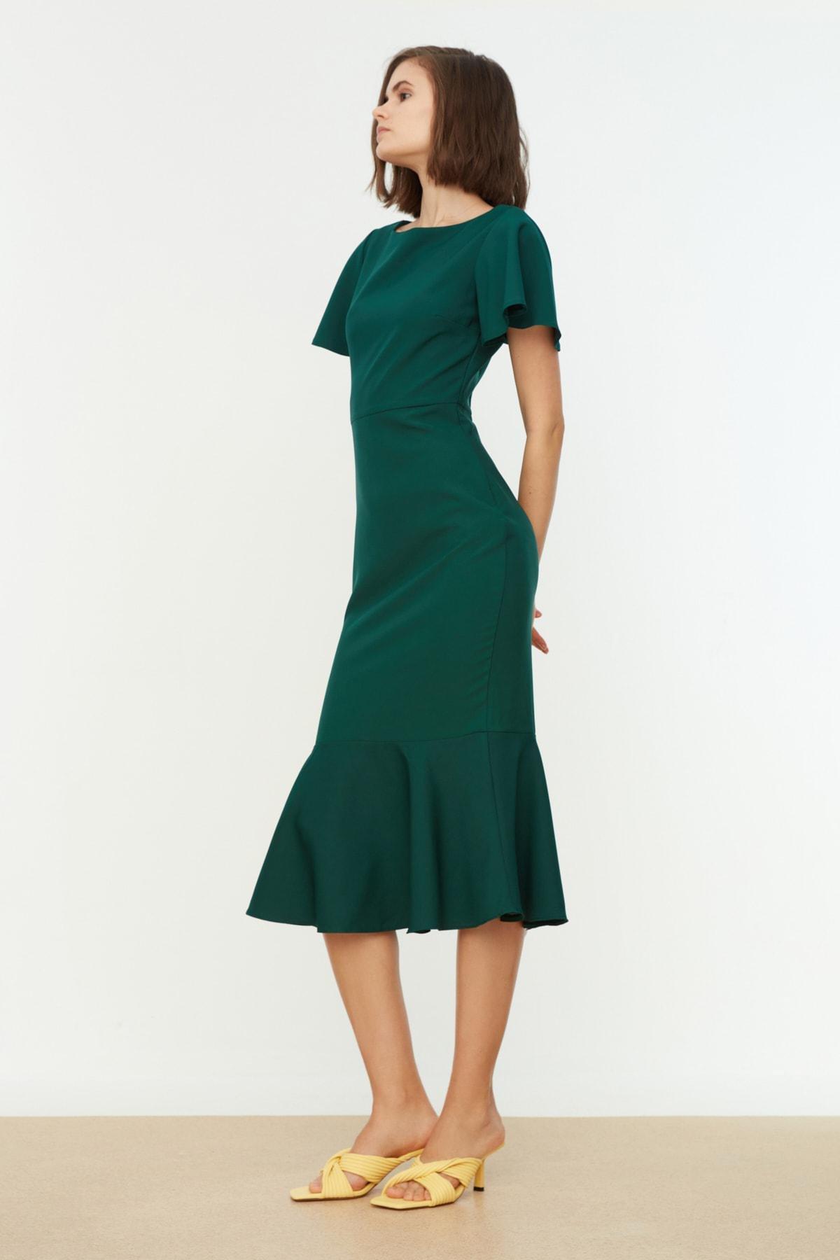 Trendyol - Green A Line Boat Neck Dress