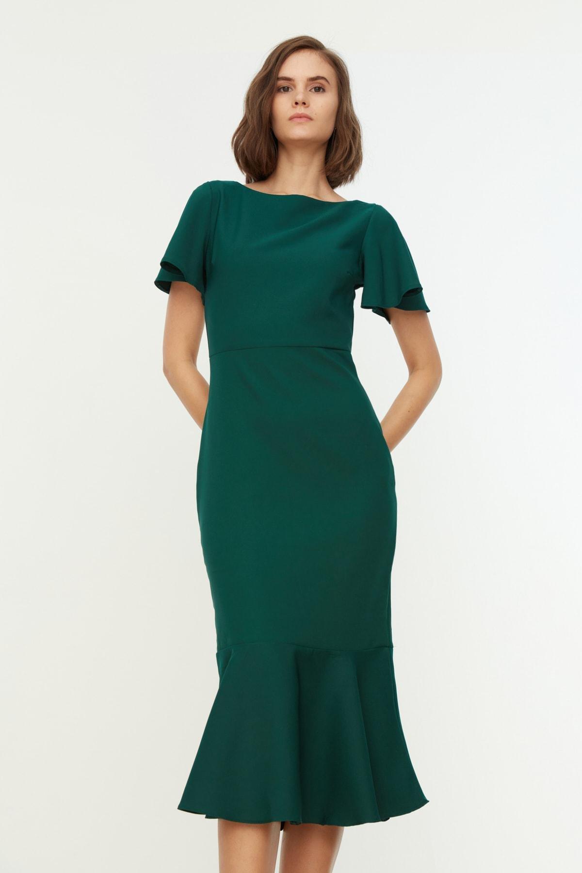 Trendyol - Green A Line Boat Neck Dress