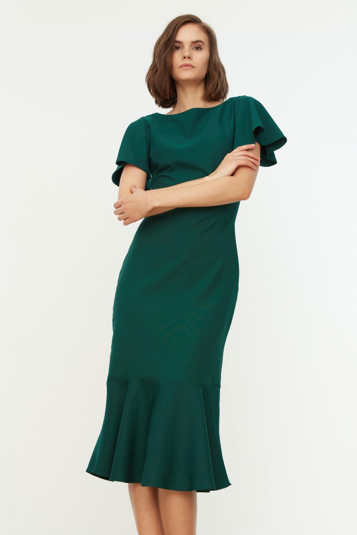 Trendyol - Green A Line Boat Neck Dress