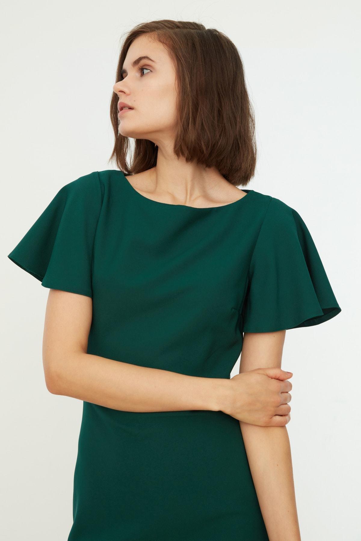 Green A Line Boat Neck Dress, , large image number 4