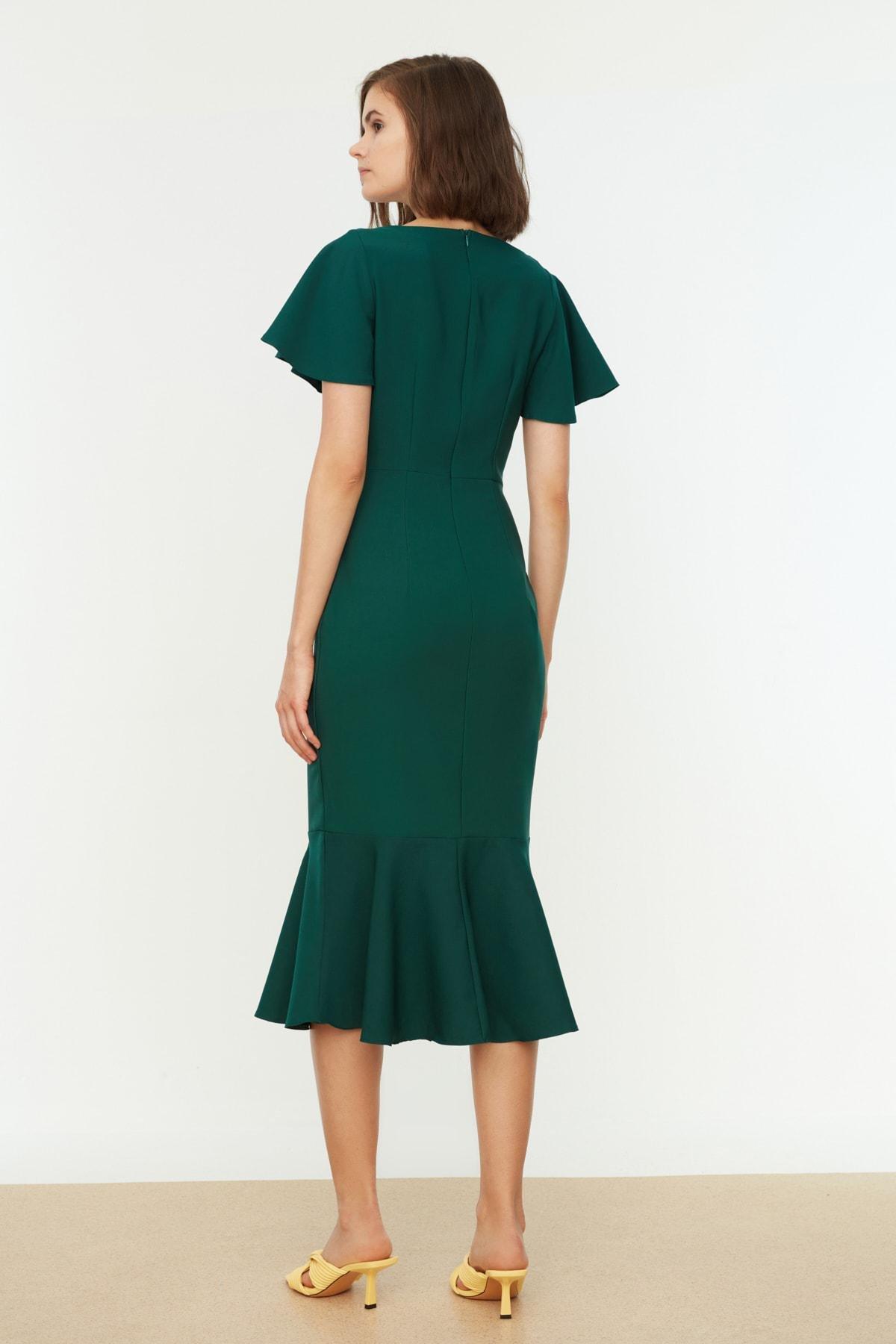 Green A Line Boat Neck Dress, , large image number 6