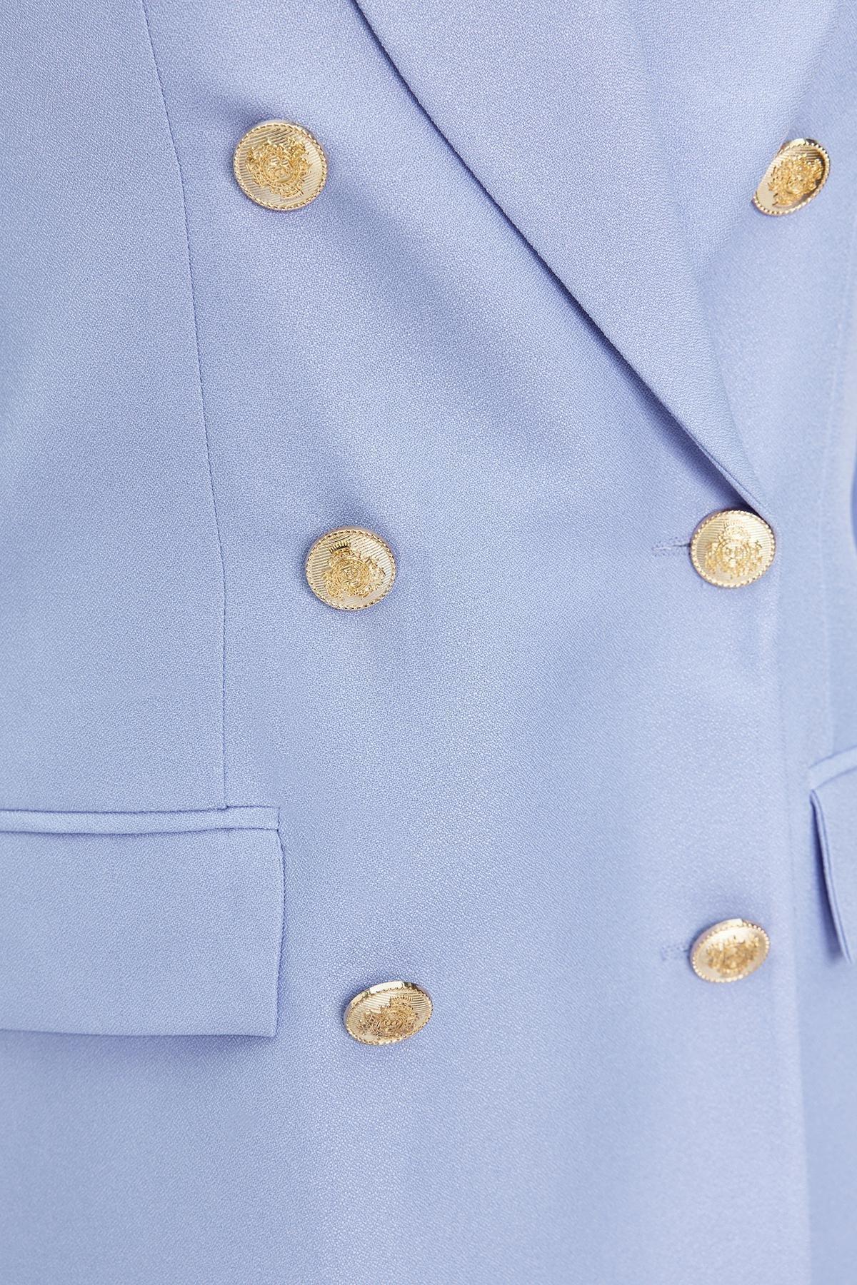 Blue Oversized Lined Double-Breasted Blazer Jacket, , large image number 4