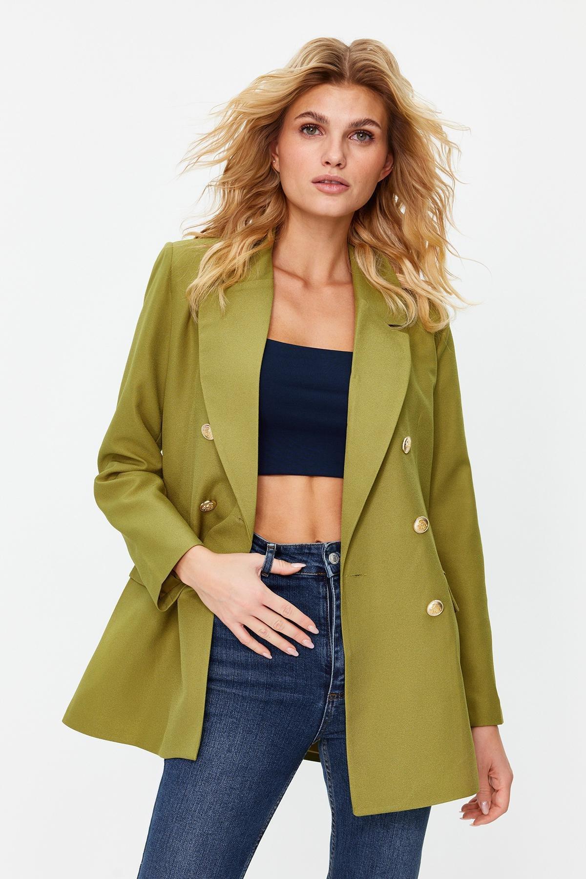 Khaki Oversized Blazer Jacket, , large image number 0