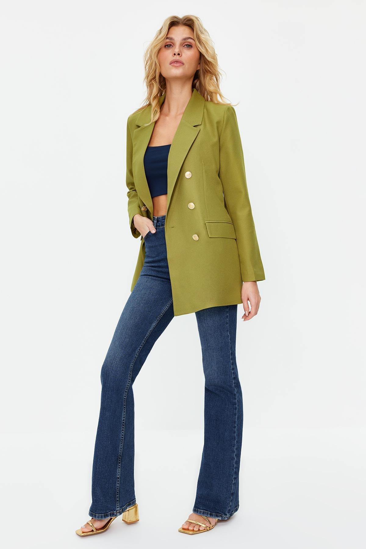 Khaki Oversized Blazer Jacket, , large image number 1