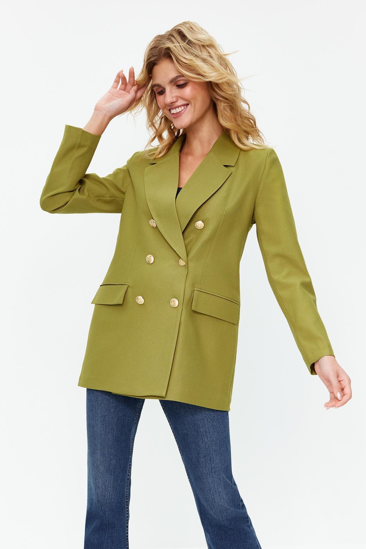 Khaki Oversized Blazer Jacket, , large image number 2