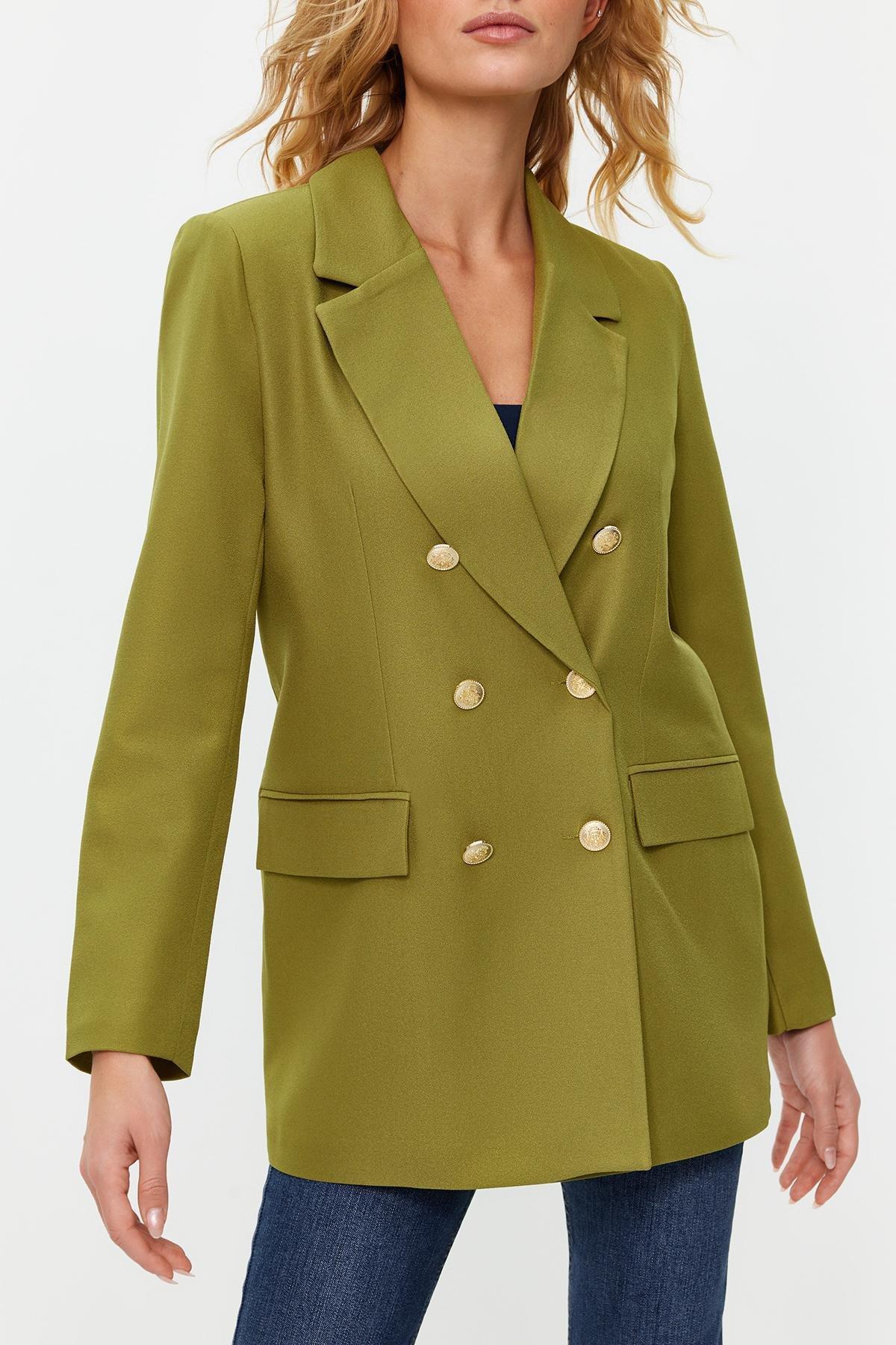 Khaki Oversized Blazer Jacket, , large image number 3