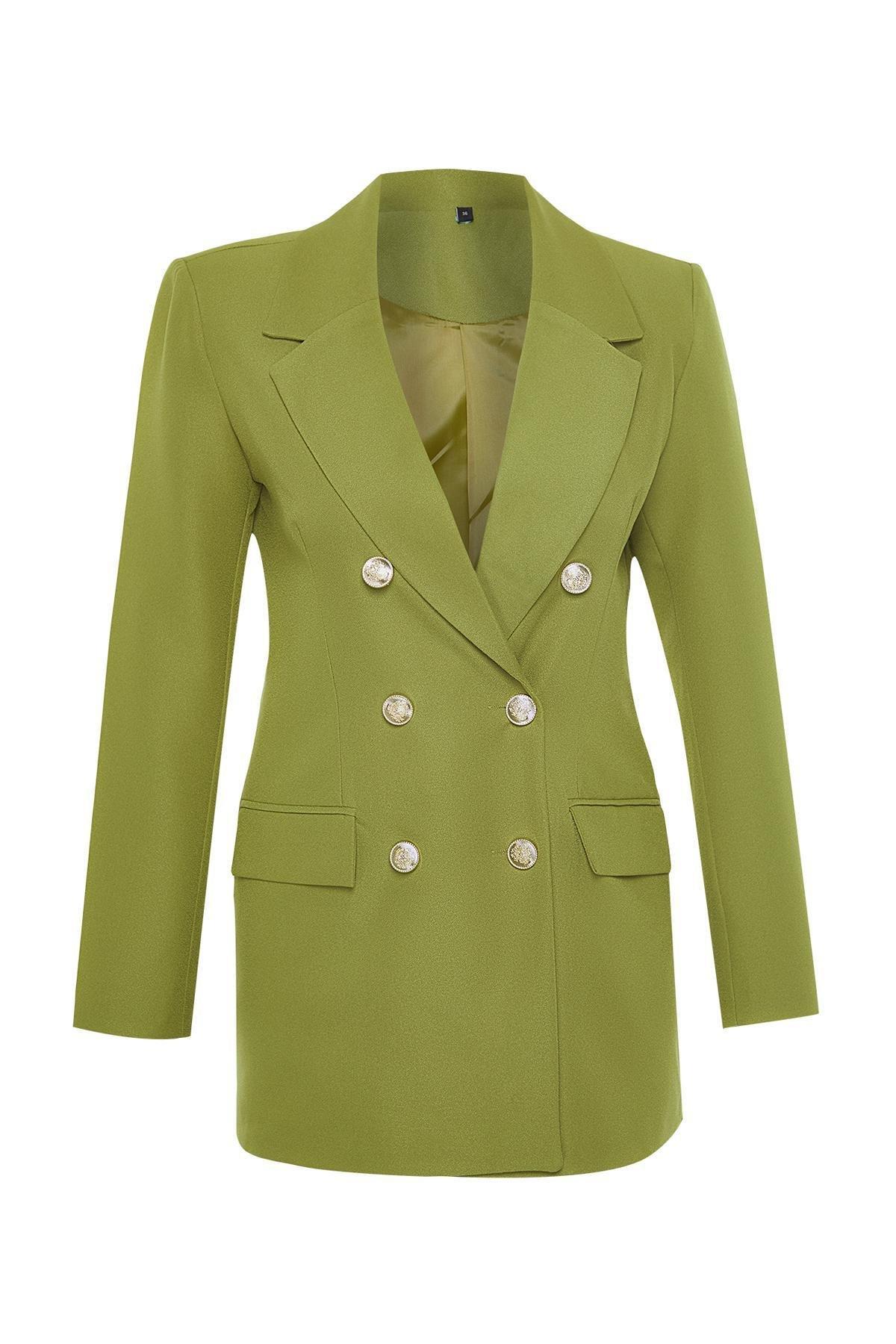 Khaki Oversized Blazer Jacket, , large image number 5