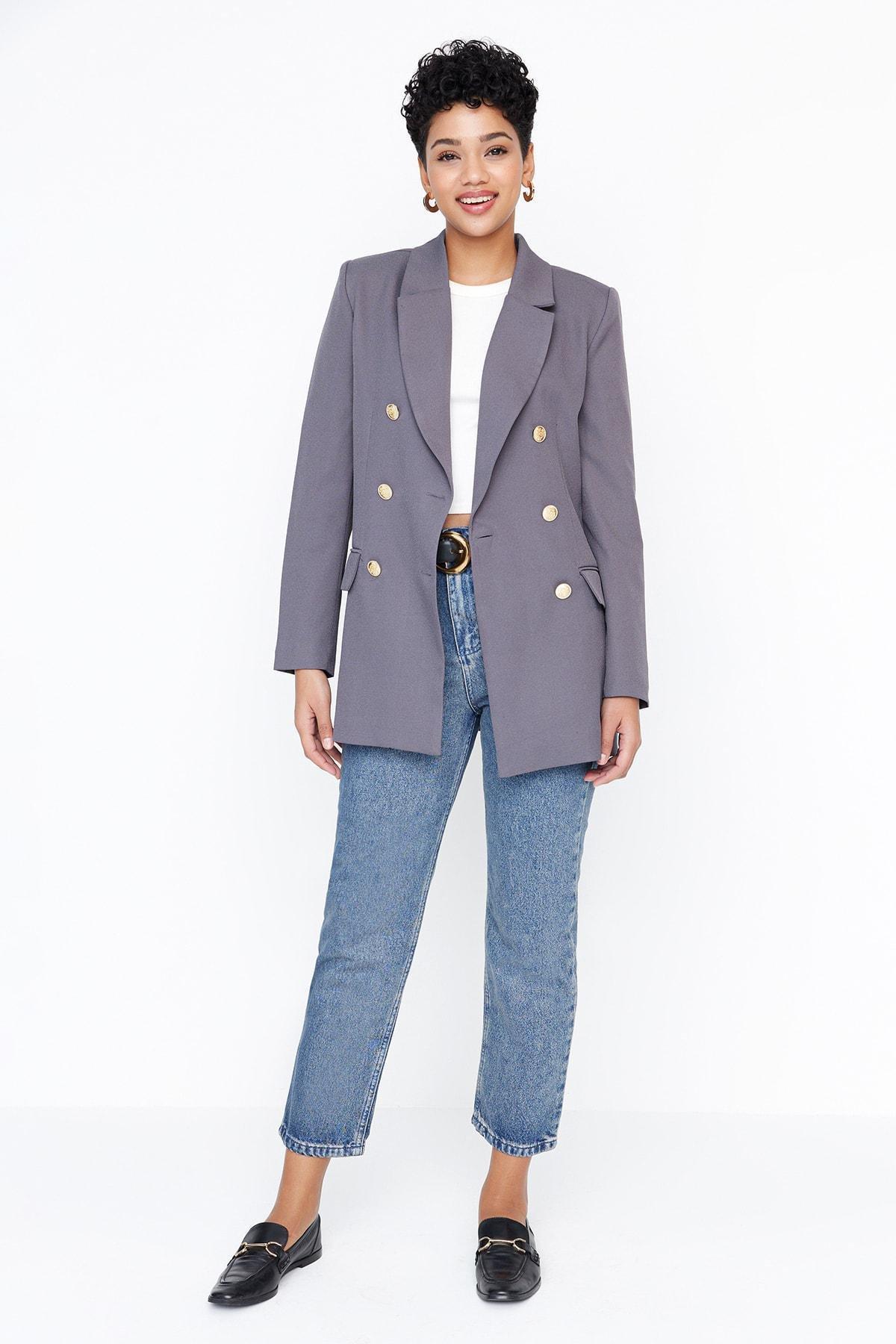 Grey Oversized Blazer, , large image number 5