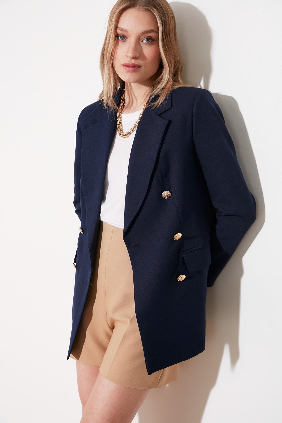 Blue Oversized Blazer, Dark blue, medium