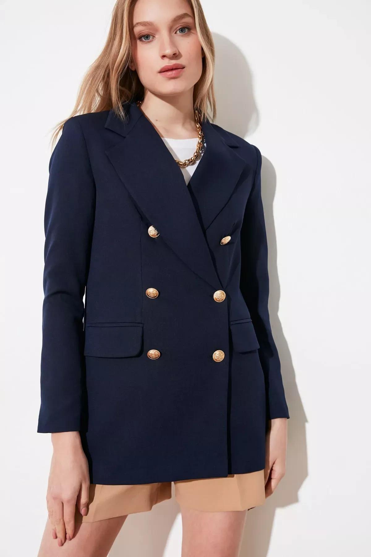 بليزر بقصة فضفاضة، أزرق, Dark blue, large image number 7