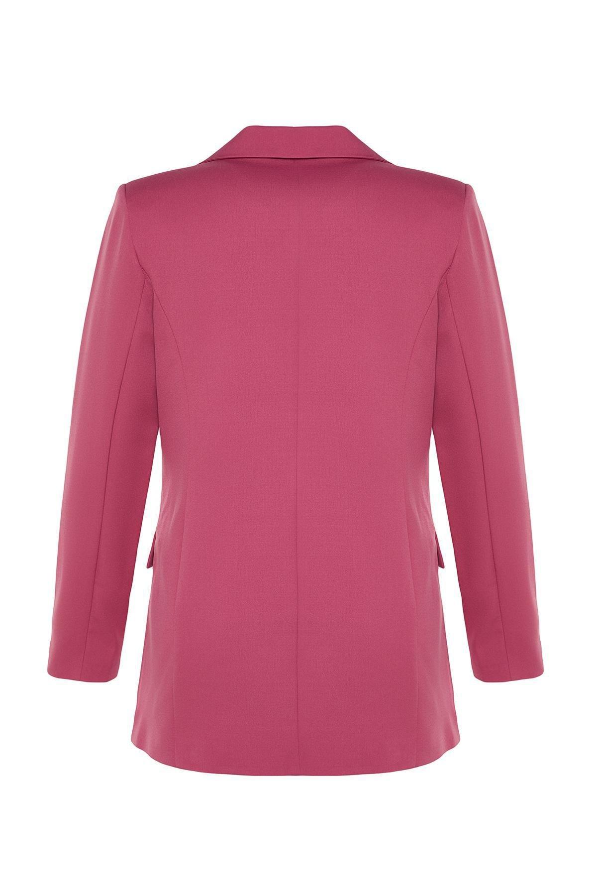 Pink Double-Breasted Closure Woven Blazer, , large image number 6