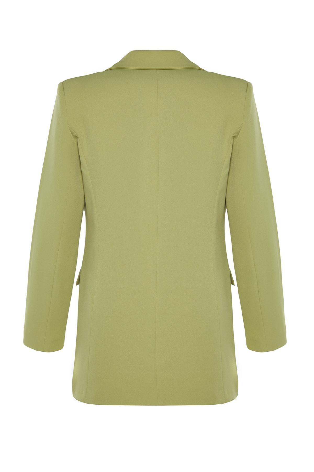 Green Double-Breasted Woven Blazer, , large image number 6
