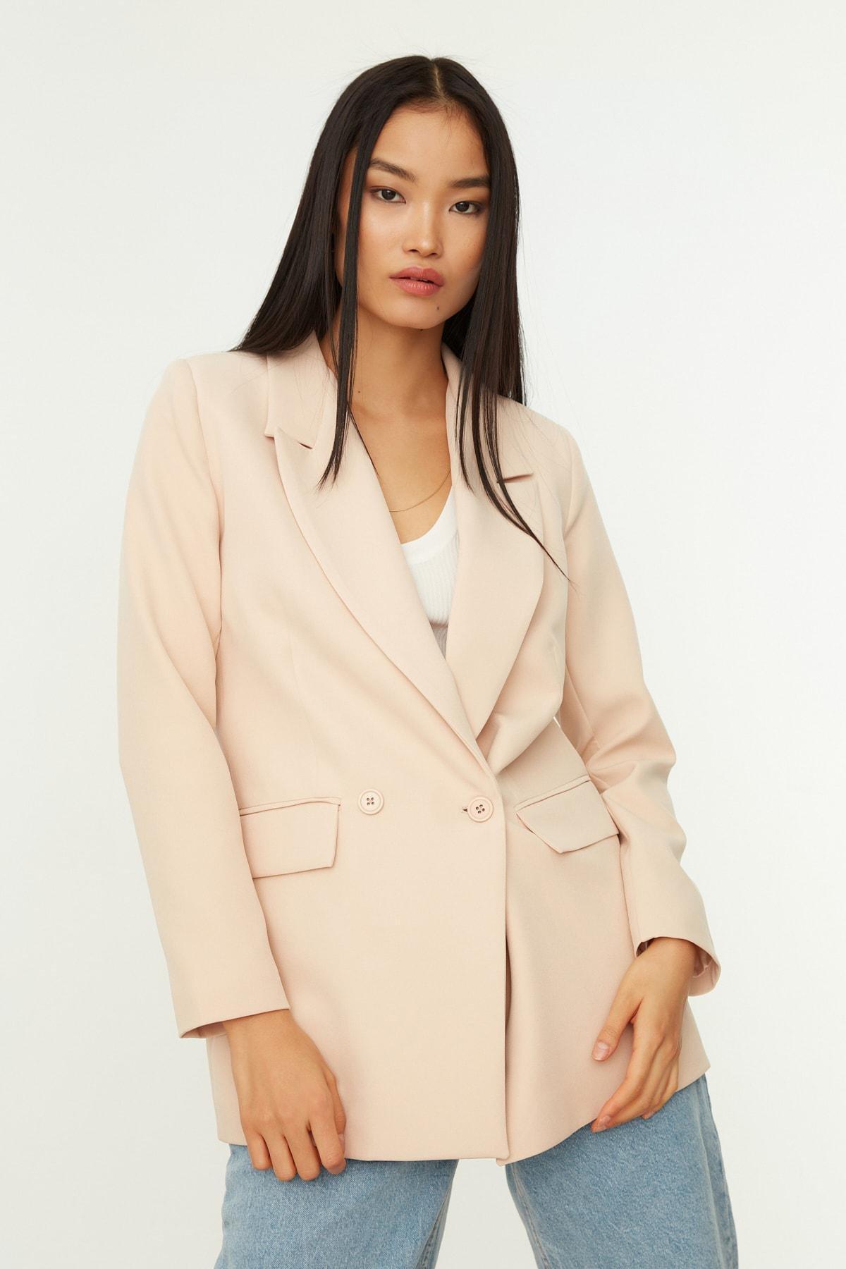 Beige Lapel Collar Blazer, , large image number 4