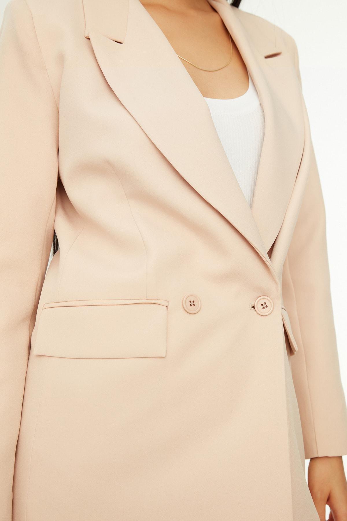 Beige Lapel Collar Blazer, , large image number 5