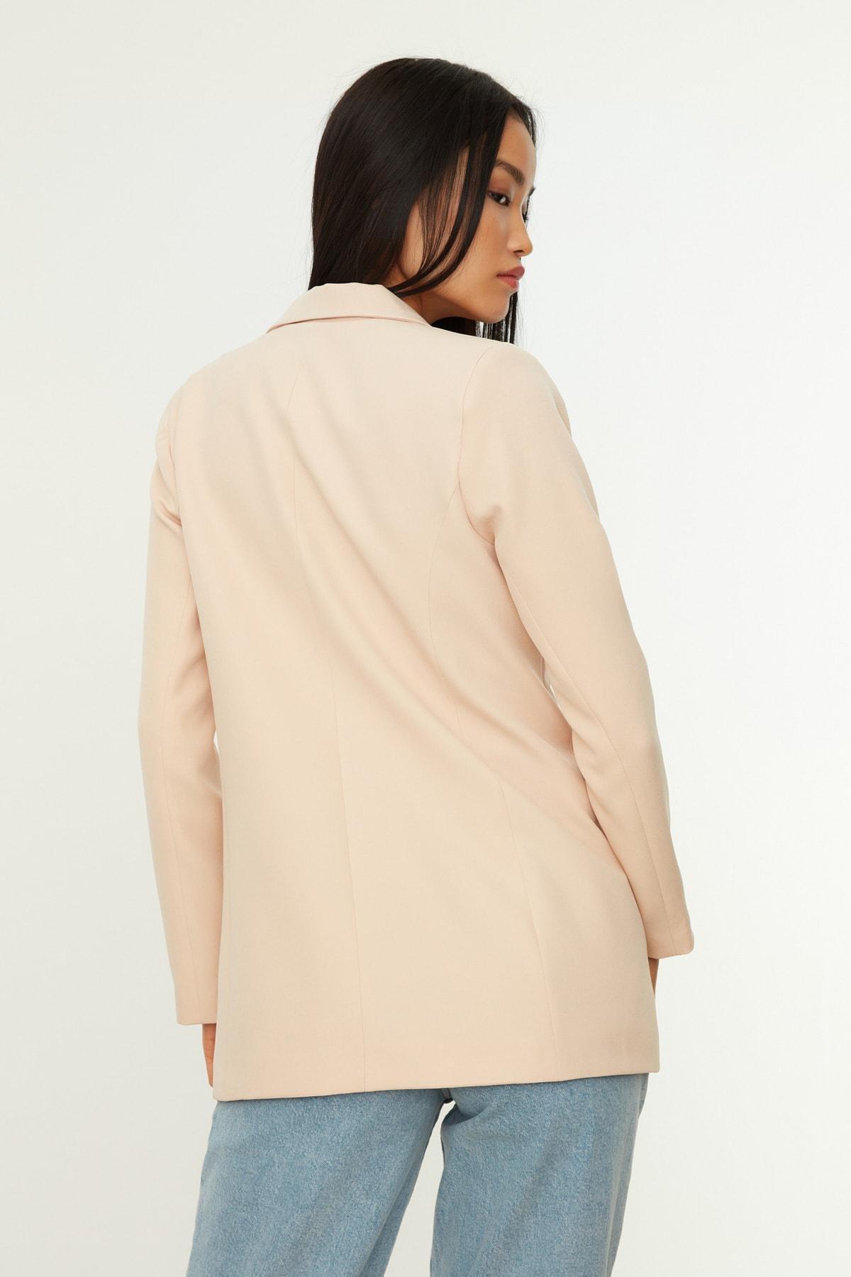 Beige Lapel Collar Blazer, , large image number 6