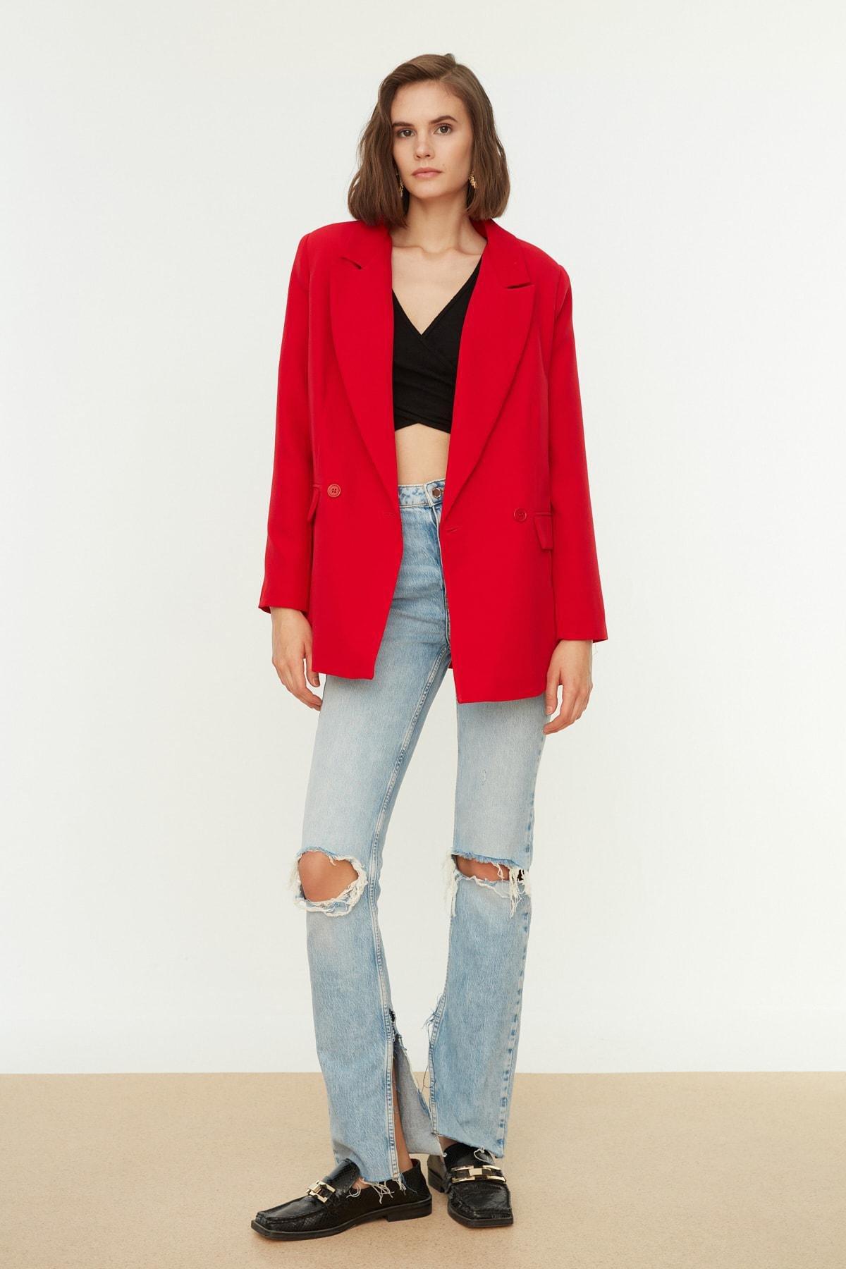 Trendyol - Red Puffer Blazer