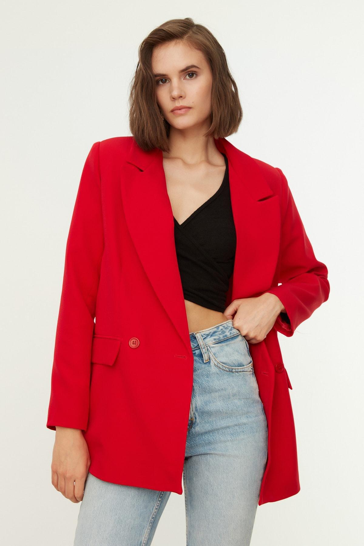 Trendyol - Red Puffer Blazer