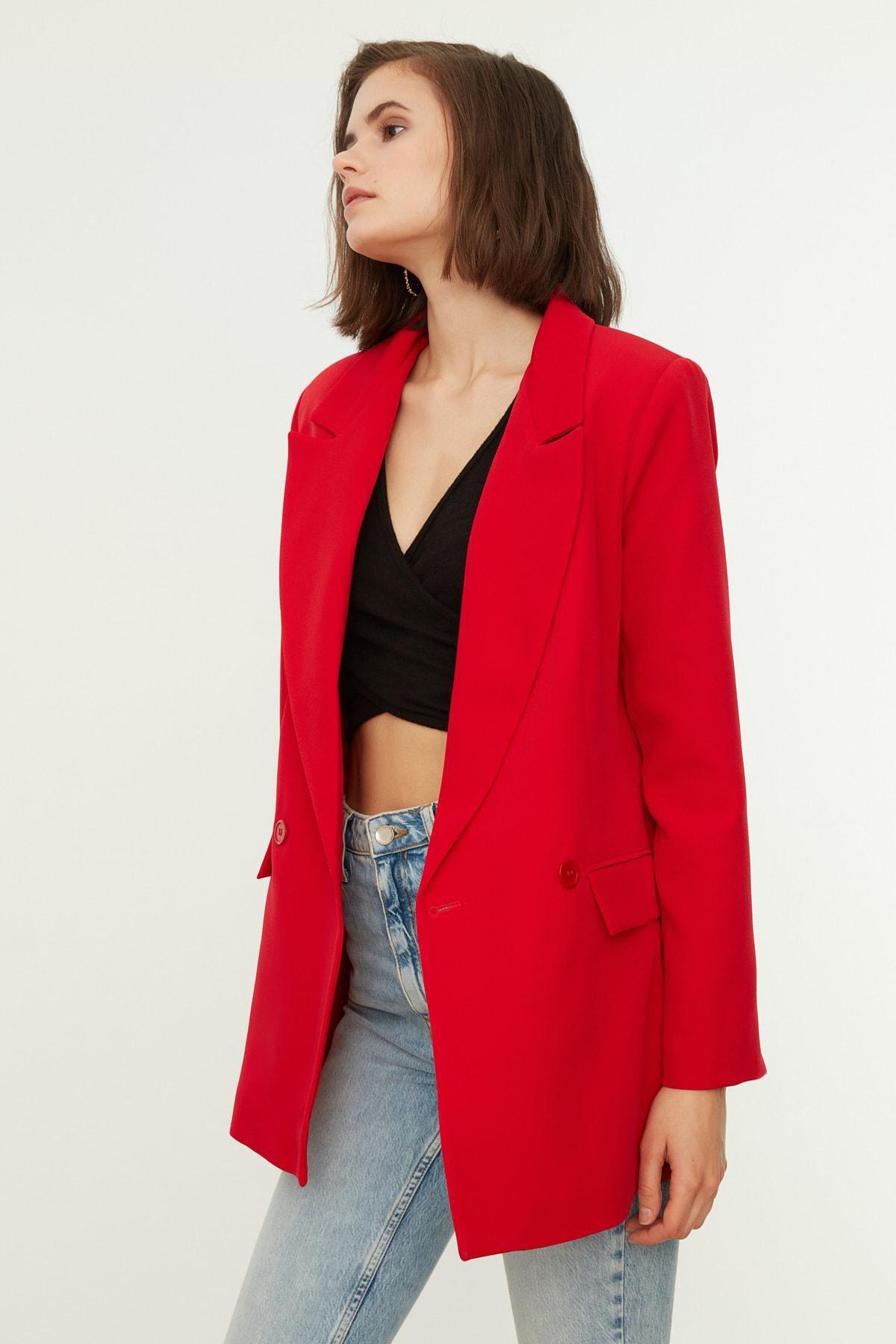 Trendyol - Red Puffer Blazer