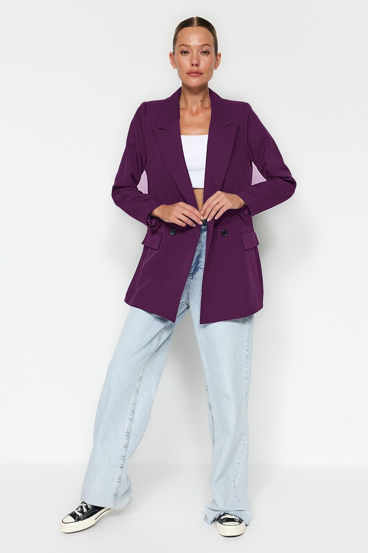 Purple Hooded Puffer Blazer, , large image number 0