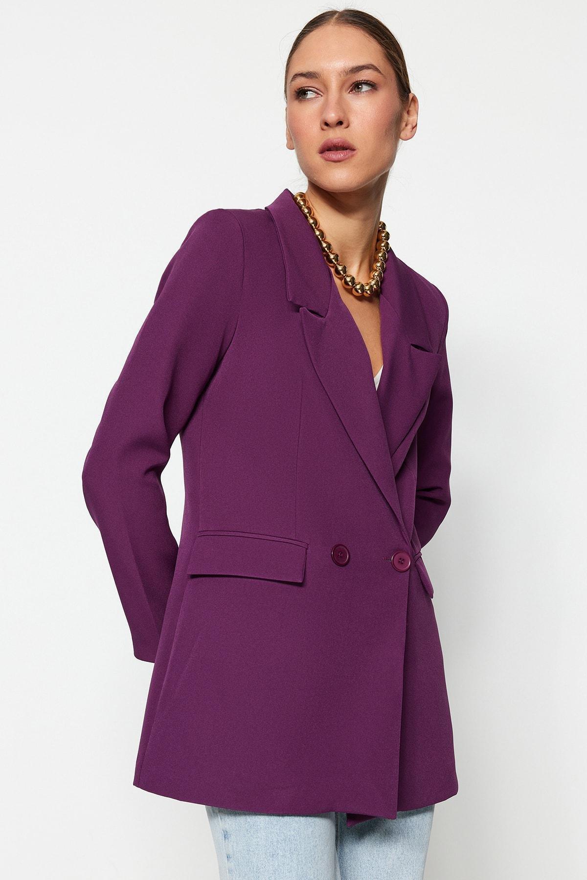 Purple Hooded Puffer Blazer, , large image number 1