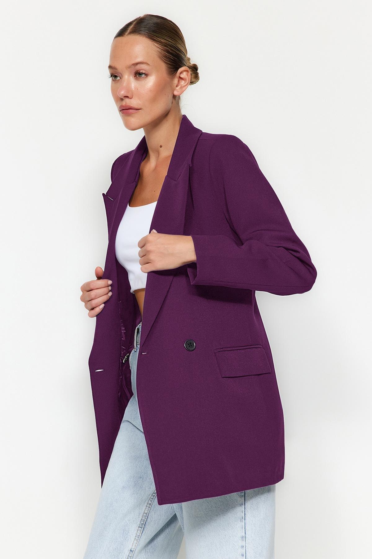 Purple Hooded Puffer Blazer, , large image number 2