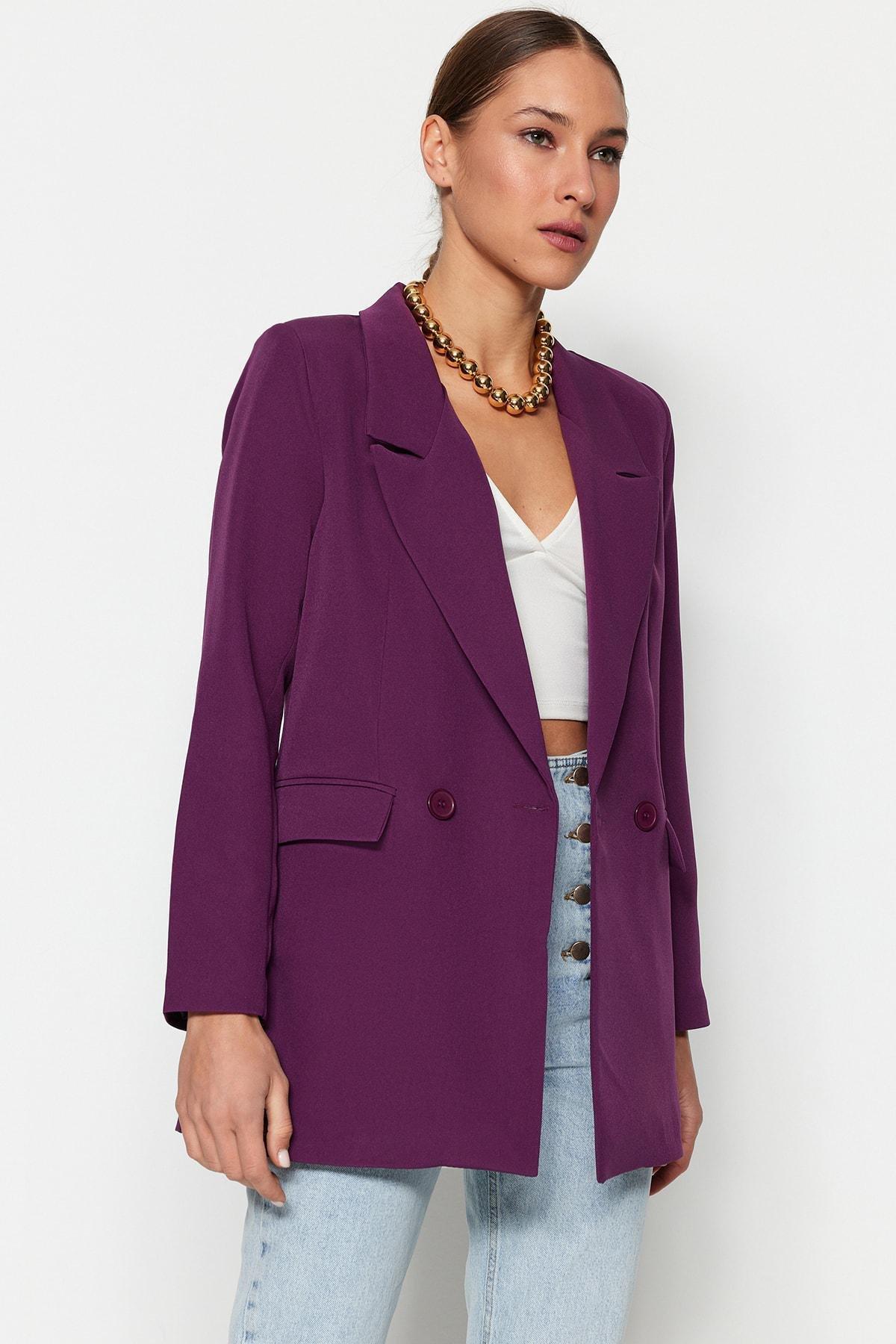 Purple Hooded Puffer Blazer, , large image number 3