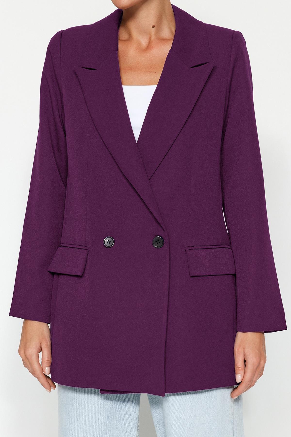 Purple Hooded Puffer Blazer, , large image number 6