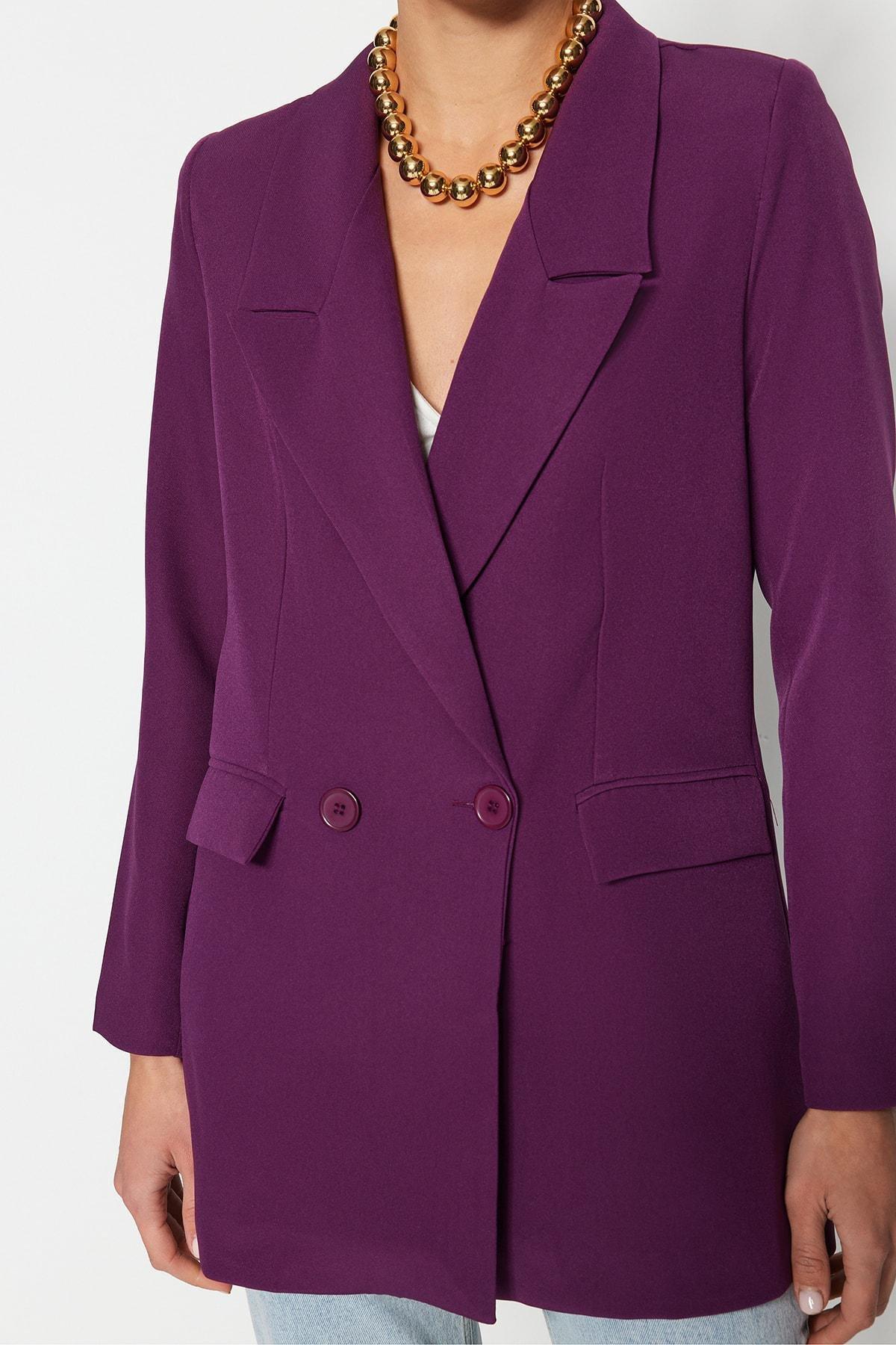 Purple Hooded Puffer Blazer, , large image number 7