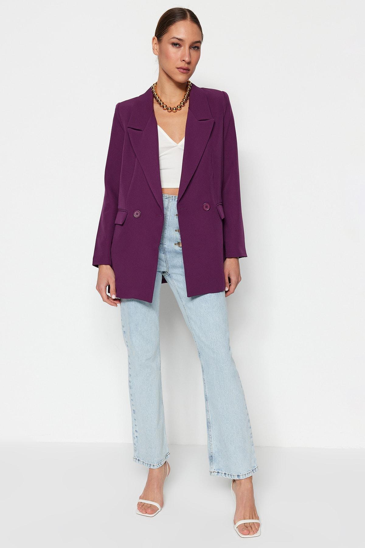 Purple Hooded Puffer Blazer, , large image number 9