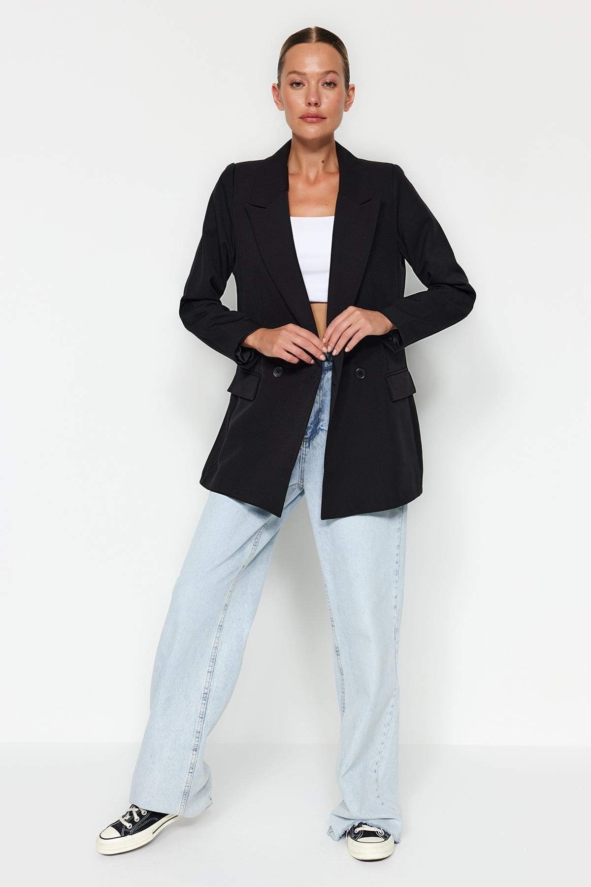Black Lapel Collar Blazer, , large image number 1