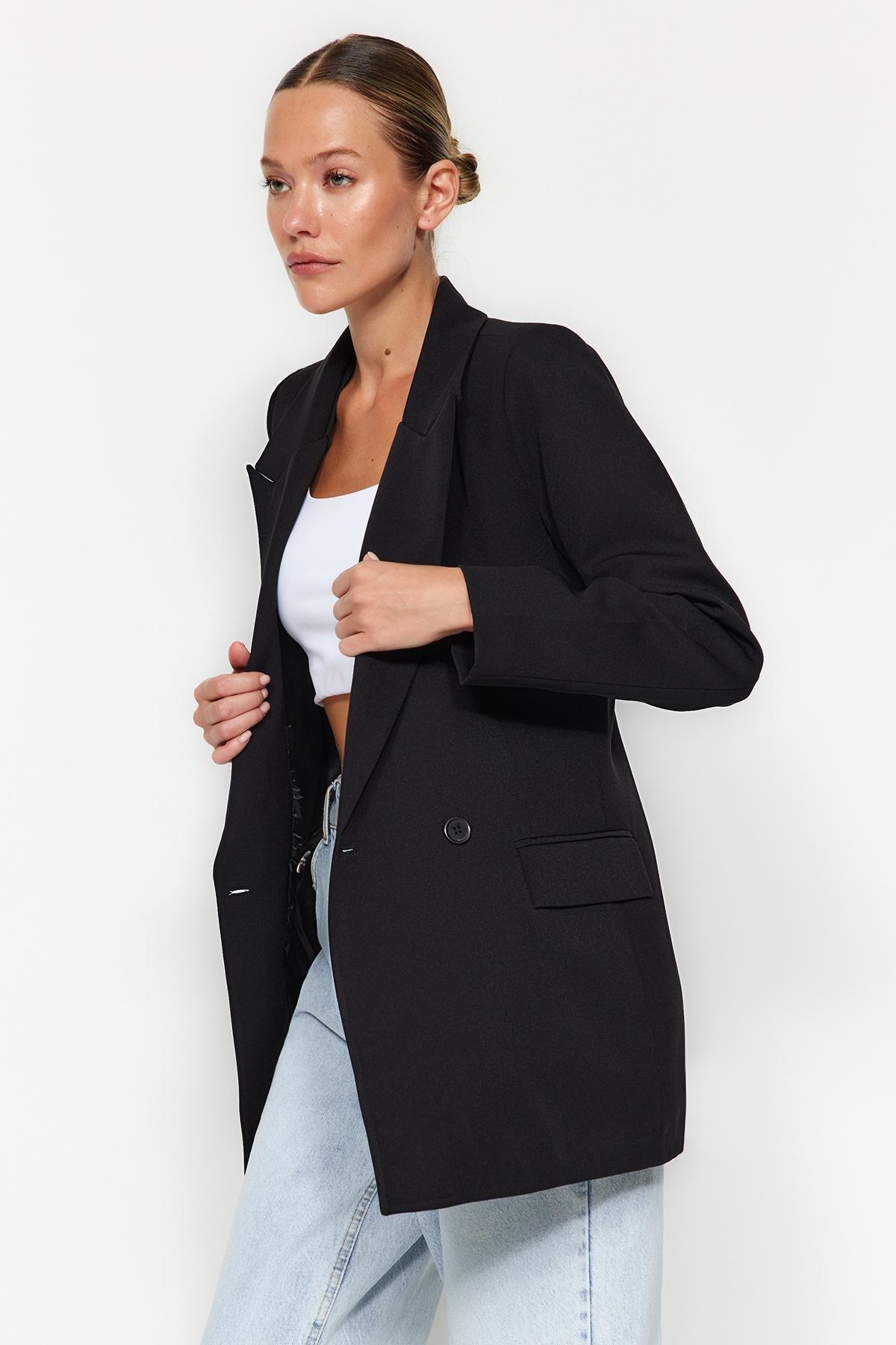 Black Lapel Collar Blazer, Black, large image number 3