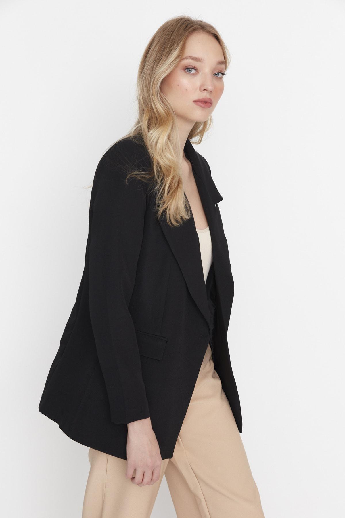 Black Lapel Collar Blazer, Black, large image number 4