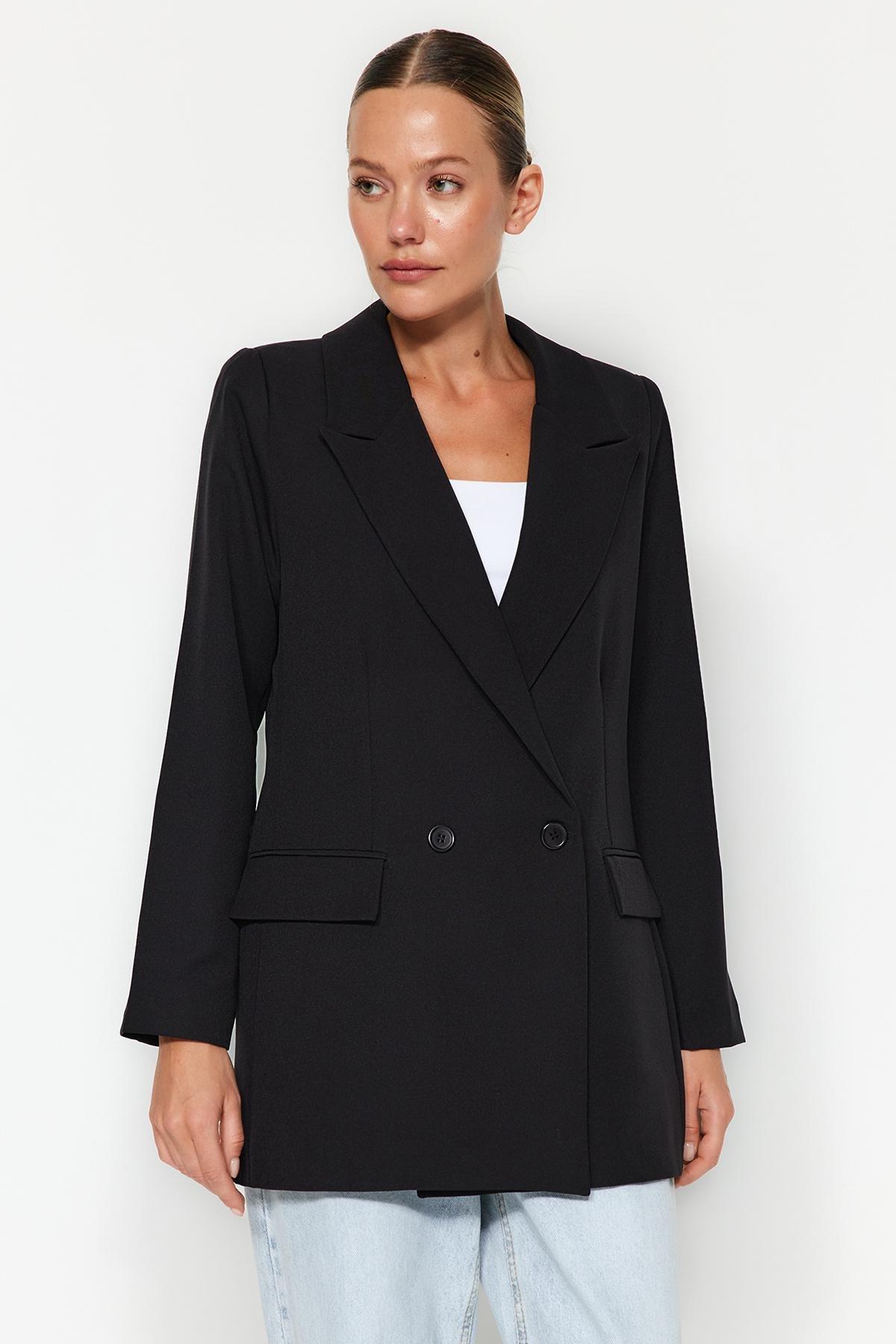 Black Lapel Collar Blazer, Black, large image number 5