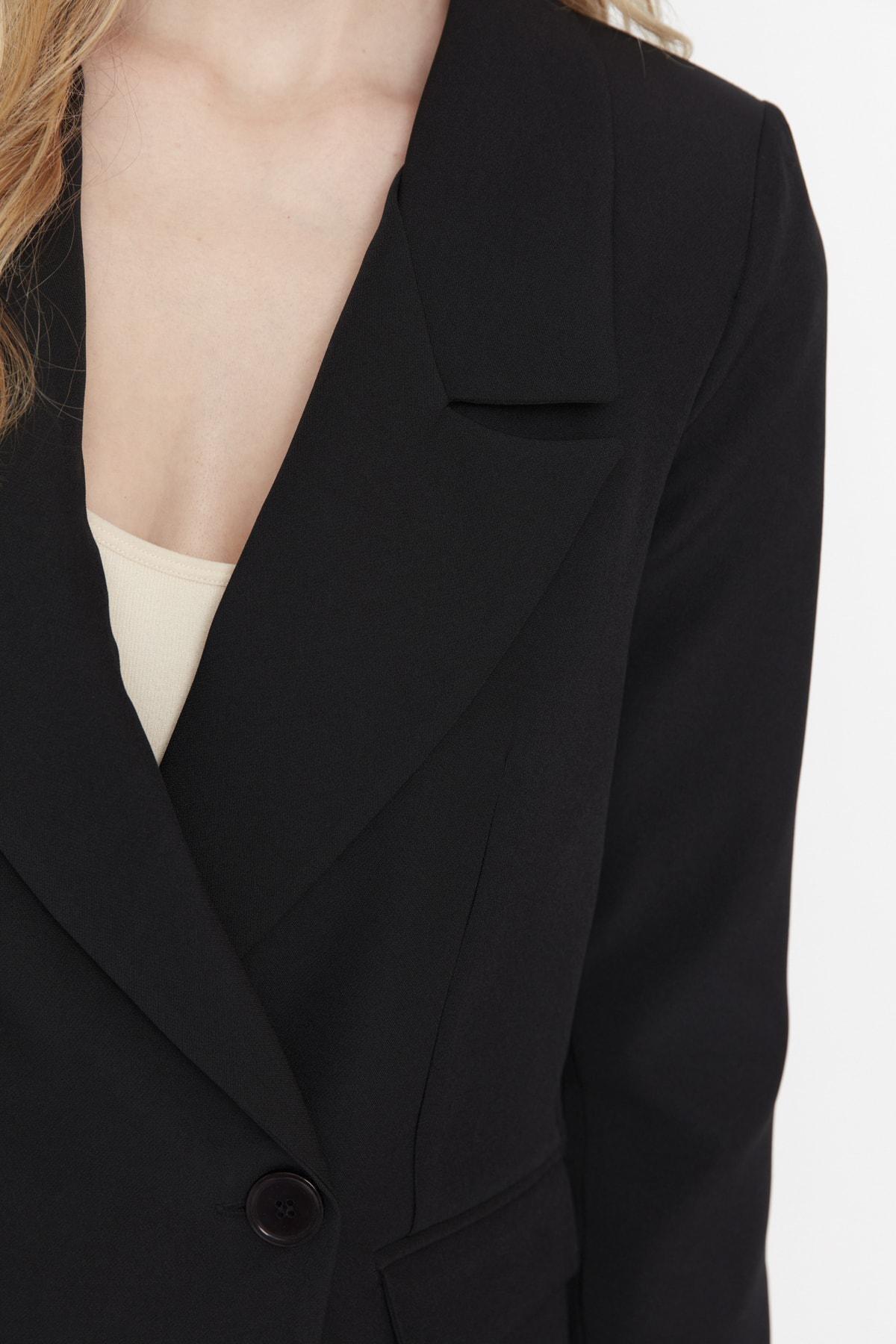 Black Lapel Collar Blazer, Black, large image number 6