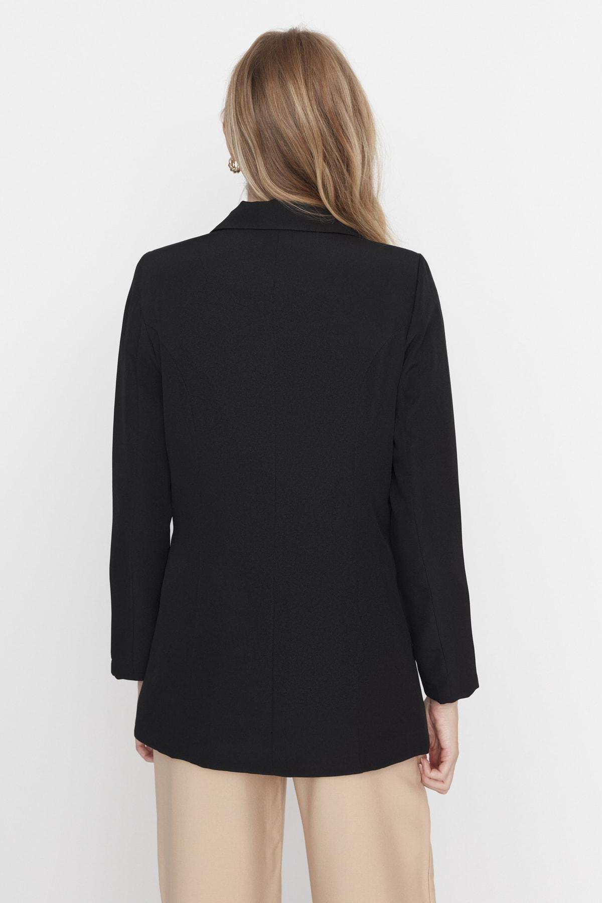 Black Lapel Collar Blazer, Black, large image number 8