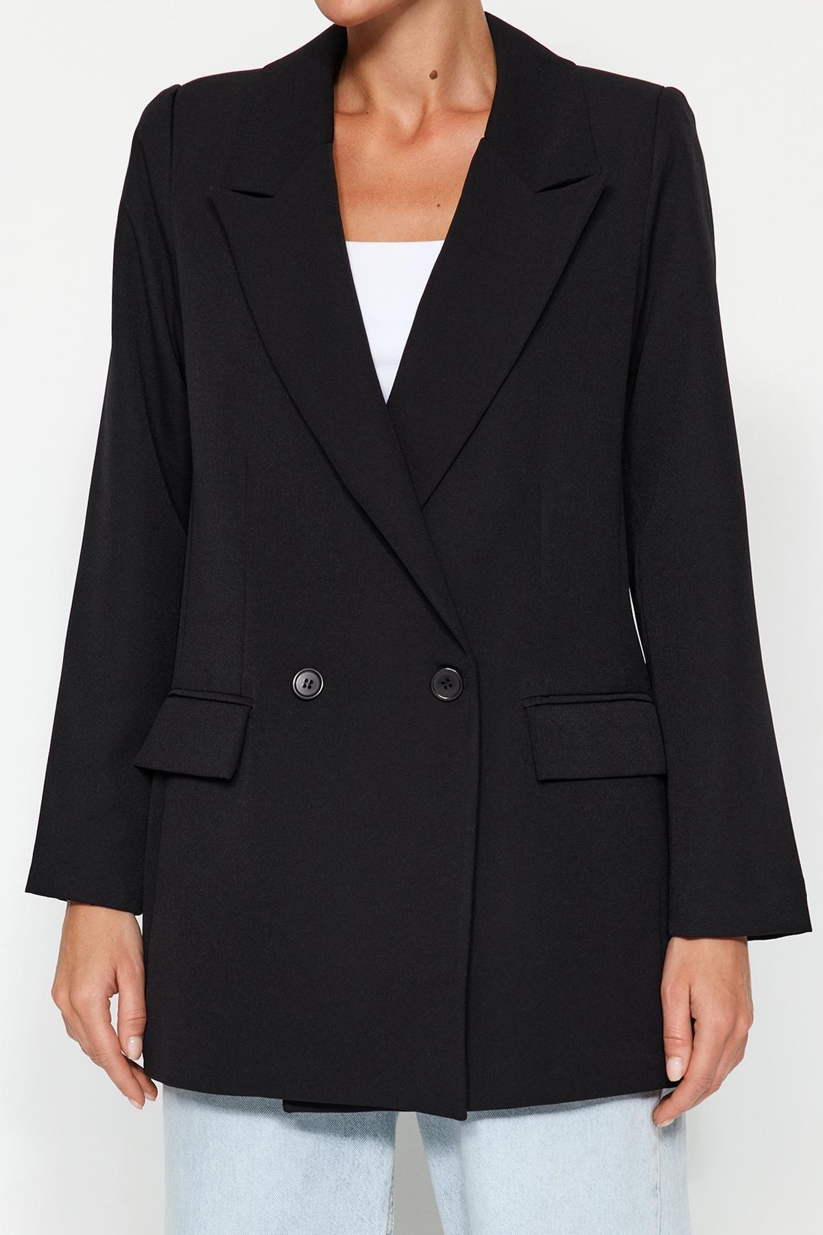 Black Lapel Collar Blazer, Black, large image number 9