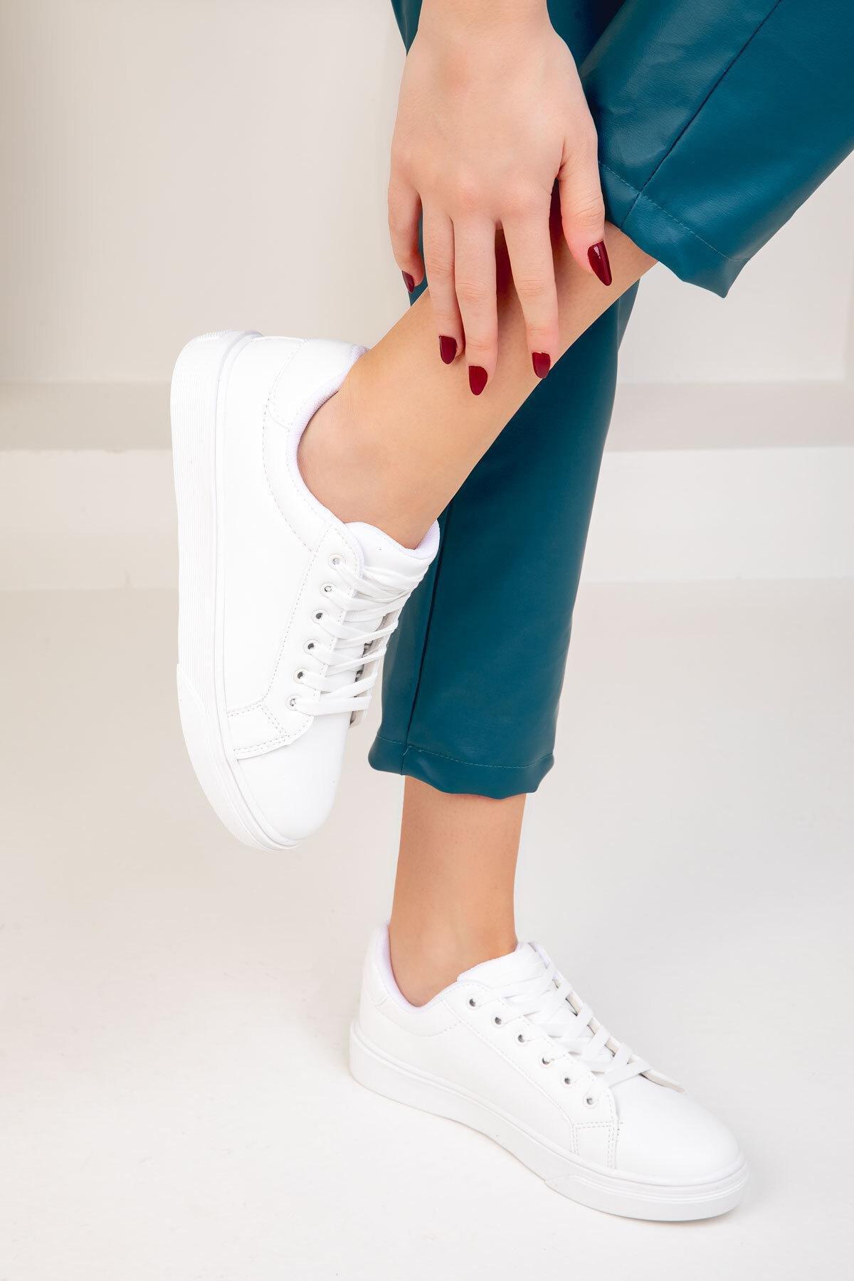 White Lace-Up Sneakers, , large image number 1