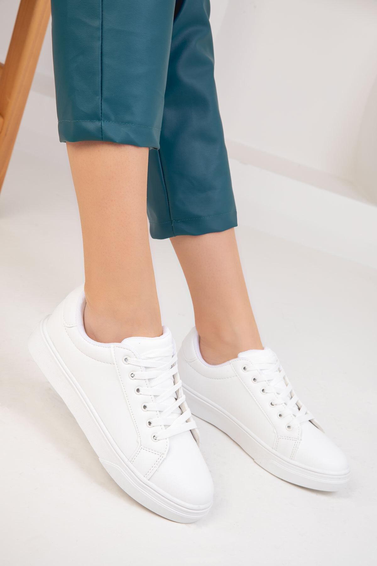 White Lace-Up Sneakers, , large image number 2